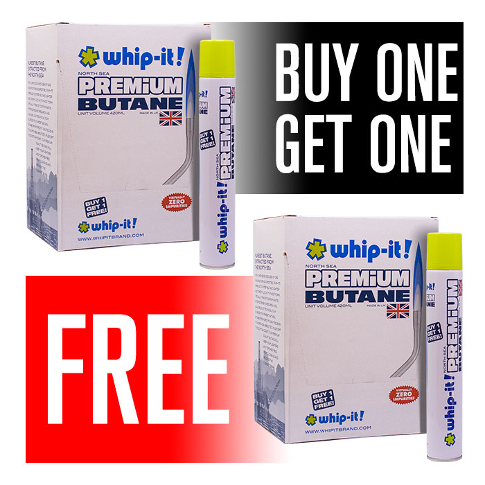 Buy One Get One Free-Whip It 420ml Premium Butane Fluid Display of 12